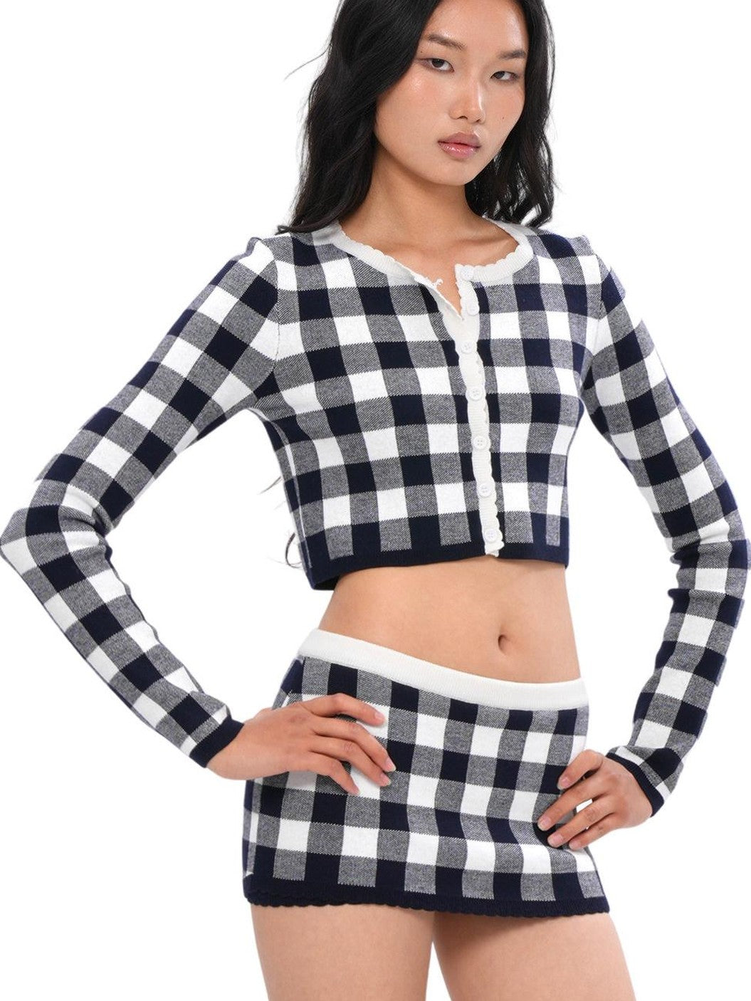 SweetChilling Plaid Knit Long Sleeve Cardigan A Line Women&