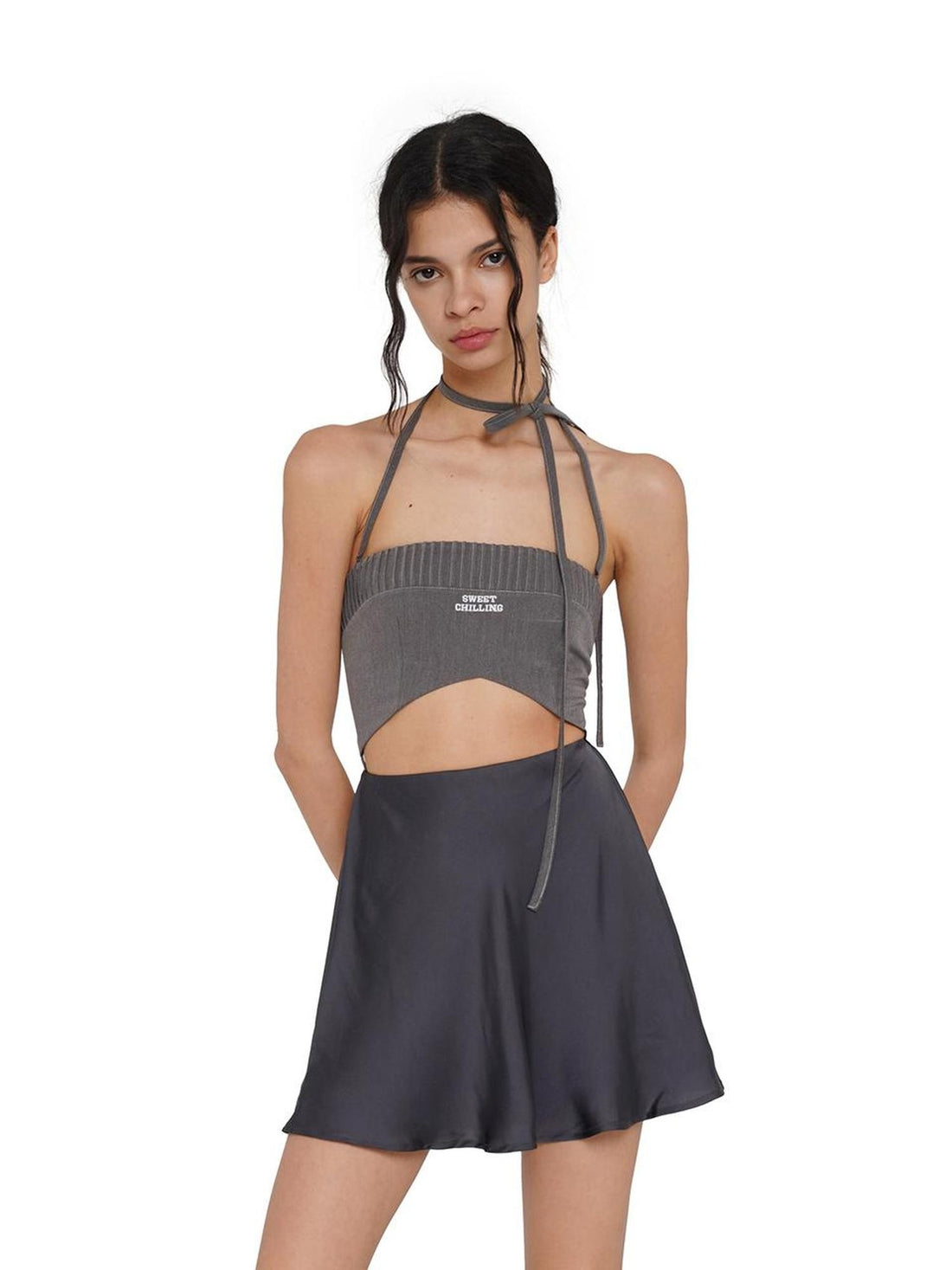SweetChilling Pleated Contrast Fabric Women&