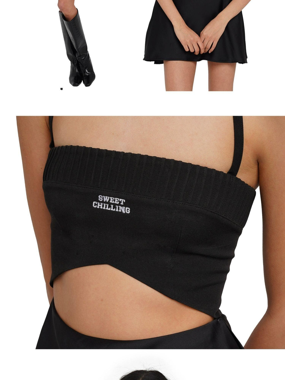 SweetChilling Pleated Contrast Fabric Women&