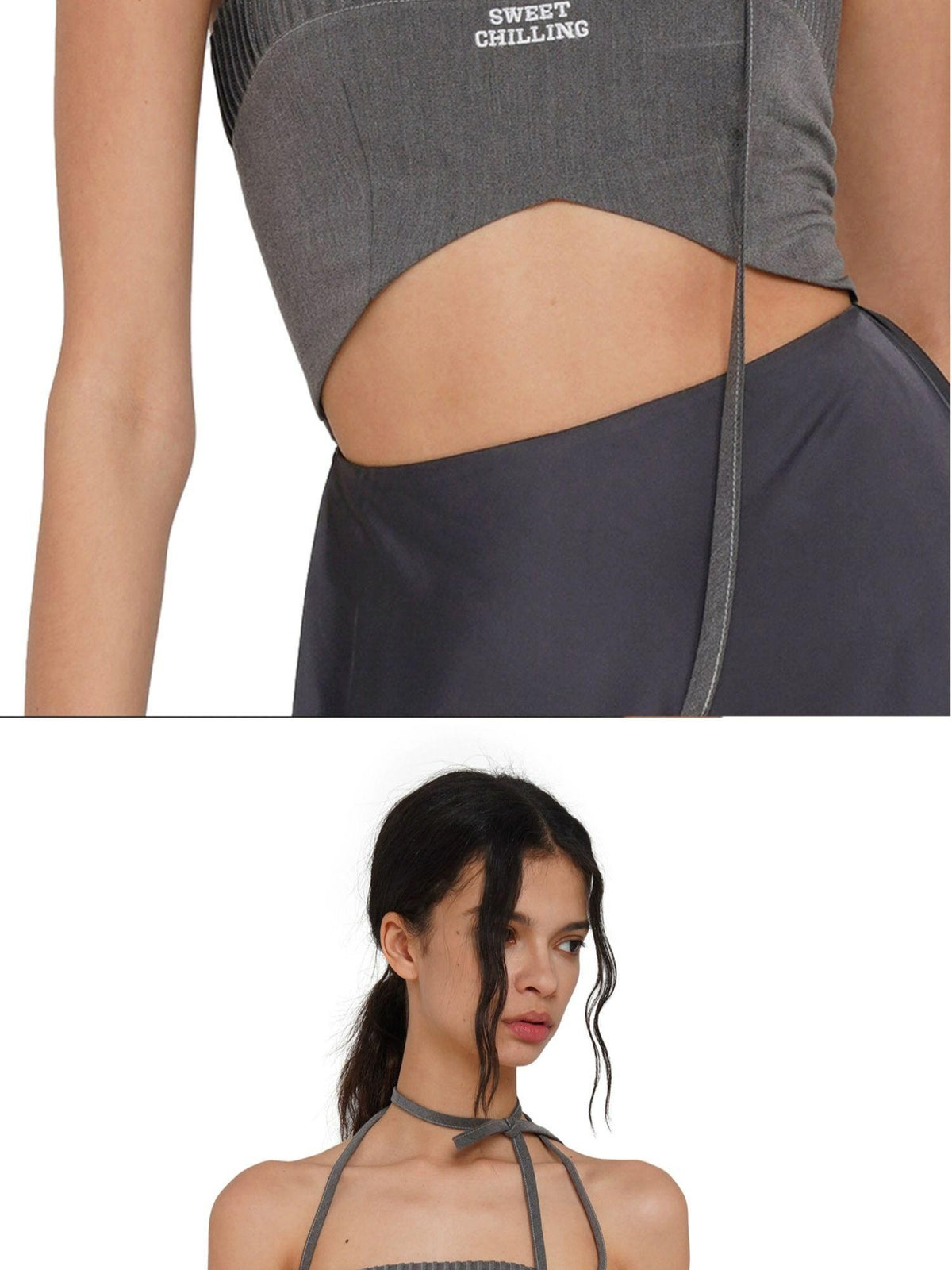 SweetChilling Pleated Contrast Fabric Women&