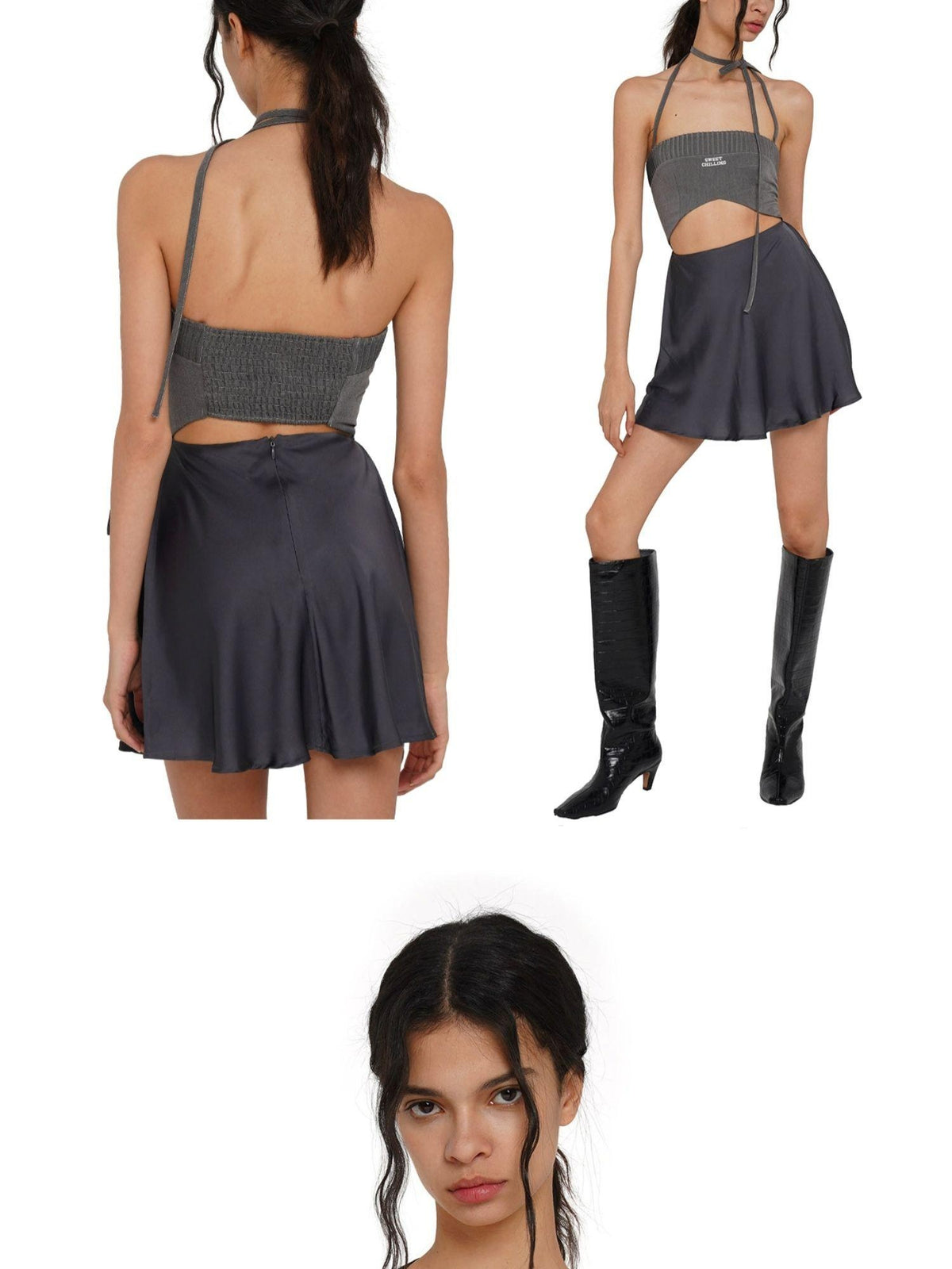SweetChilling Pleated Contrast Fabric Women&