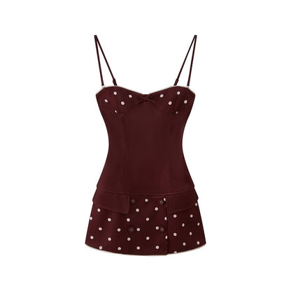 SweetChilling Polka Dot Spaghetti Strap Cinched Waist Women&