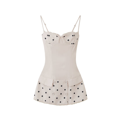 SweetChilling Polka Dot Spaghetti Strap Cinched Waist Women&