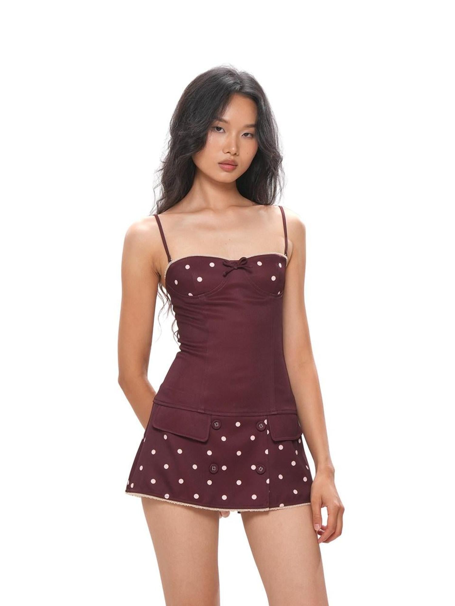 SweetChilling Polka Dot Spaghetti Strap Cinched Waist Women&