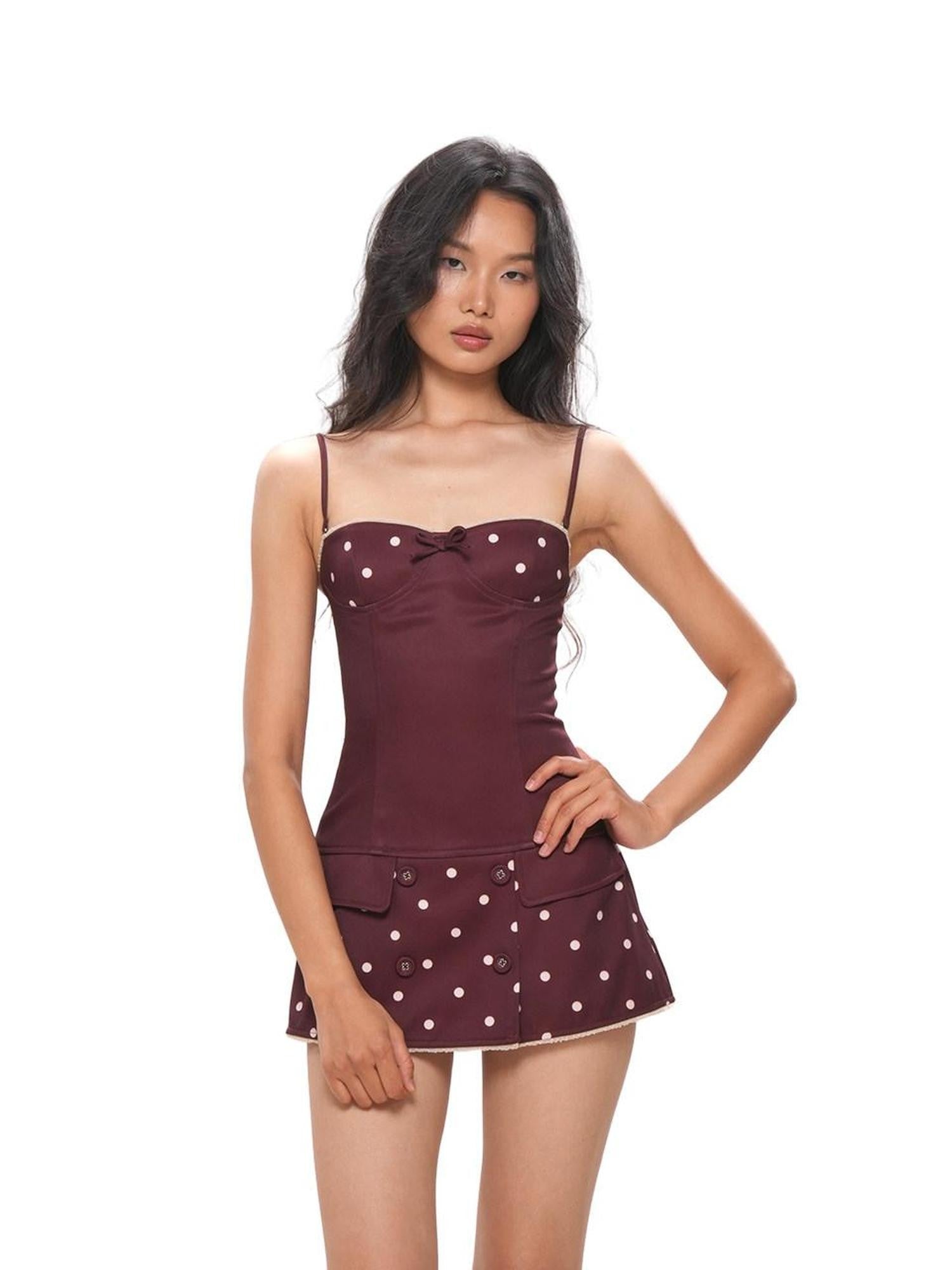 SweetChilling Polka Dot Spaghetti Strap Cinched Waist Women&