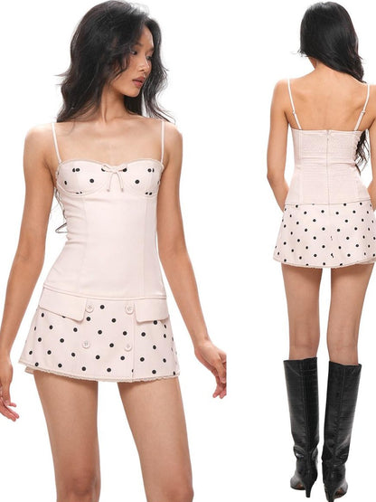 SweetChilling Polka Dot Spaghetti Strap Cinched Waist Women&
