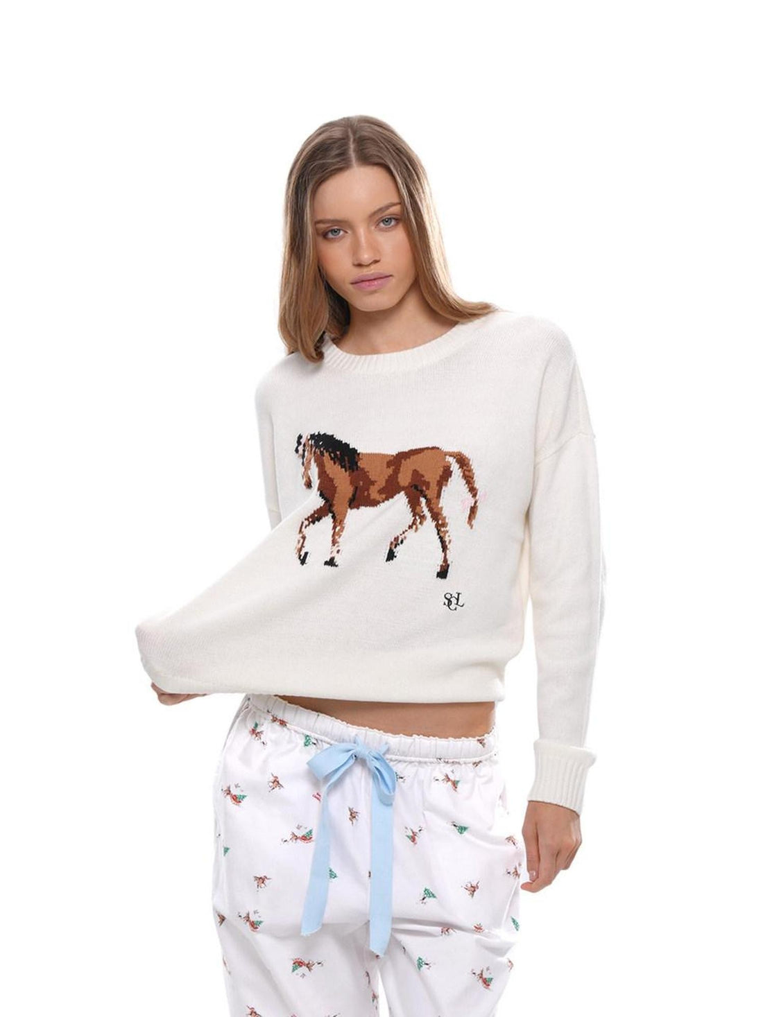 SweetChilling Pony Bow Jacquard Lettering Women&
