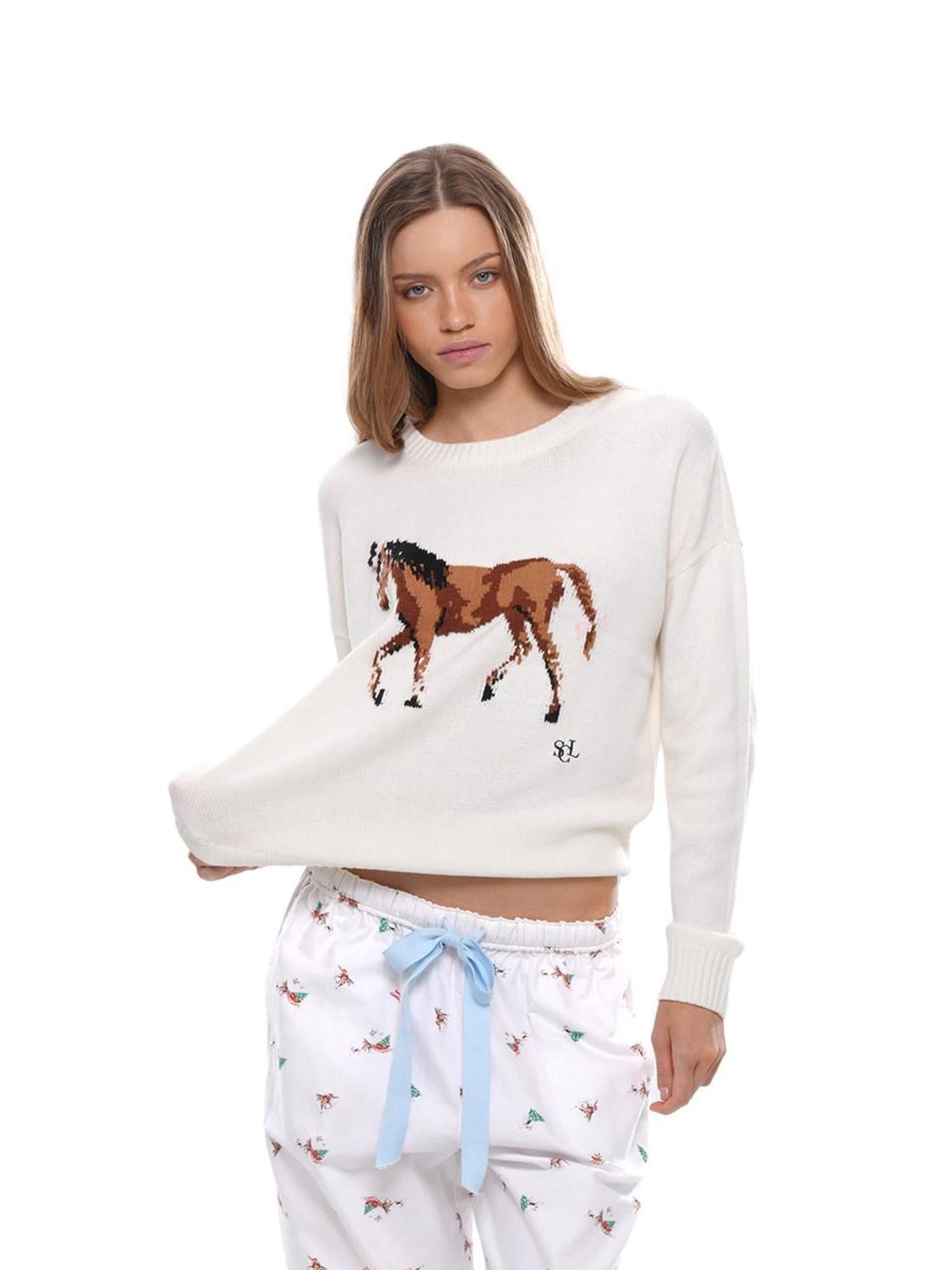 SweetChilling Pony Bow Jacquard Lettering Women&