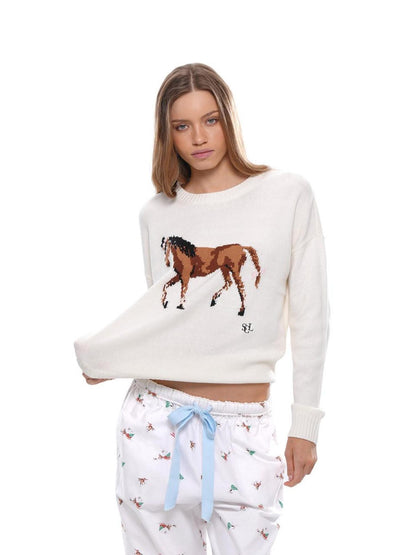 SweetChilling Pony Bow Jacquard Lettering Women&
