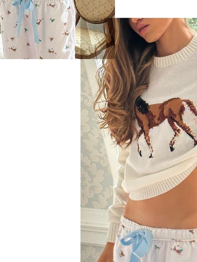 SweetChilling Pony Bow Jacquard Lettering Women&