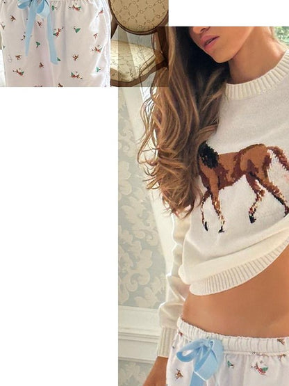 SweetChilling Pony Bow Jacquard Lettering Women&