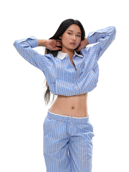 SweetChilling Preppy Striped Shirt Jacket Cardigan Women&
