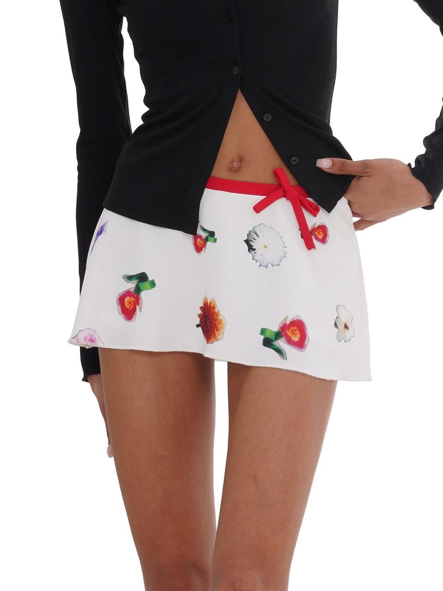 SweetChilling Printed Pleated Flared Low Waist Vintage Women&