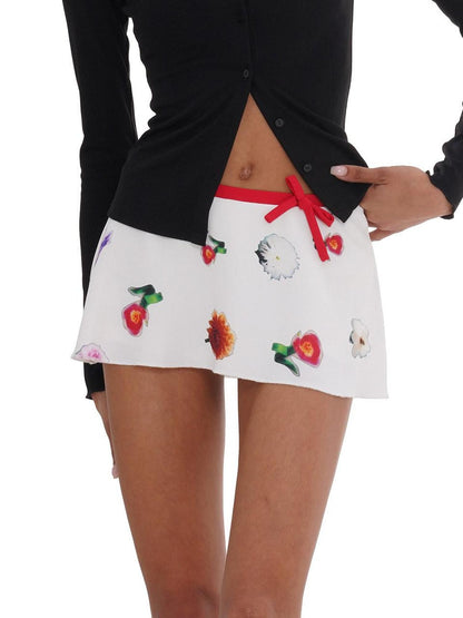 SweetChilling Printed Pleated Flared Low Waist Vintage Women&