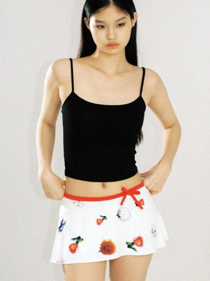 SweetChilling Printed Pleated Flared Low Waist Vintage Women&