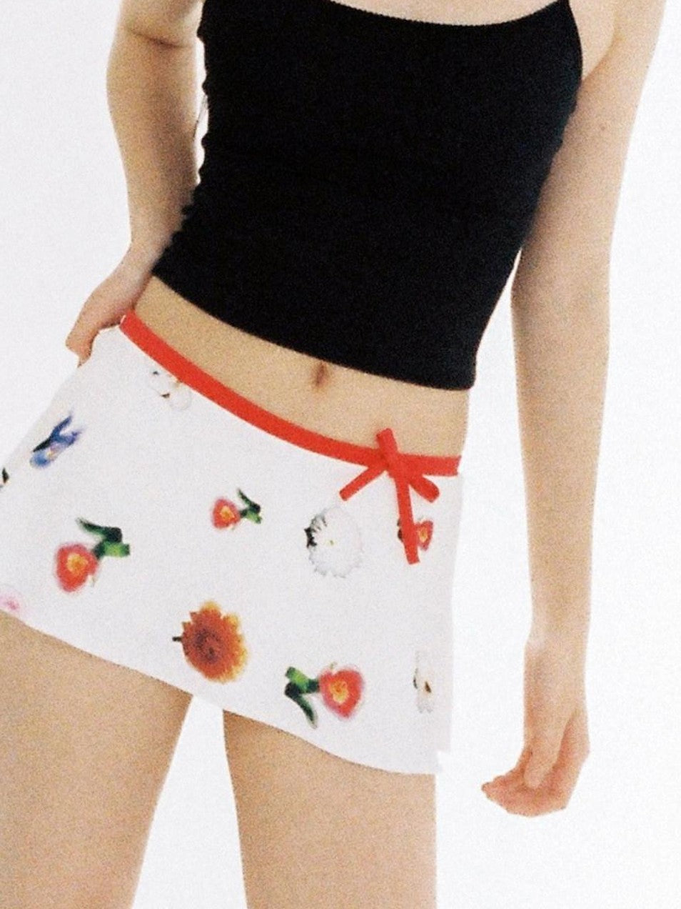SweetChilling Printed Pleated Flared Low Waist Vintage Women&