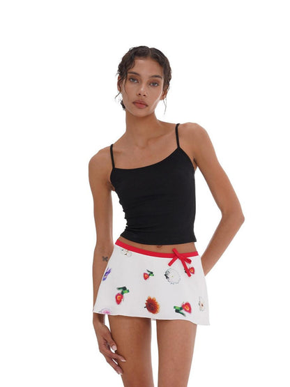 SweetChilling Printed Pleated Flared Low Waist Vintage Women&