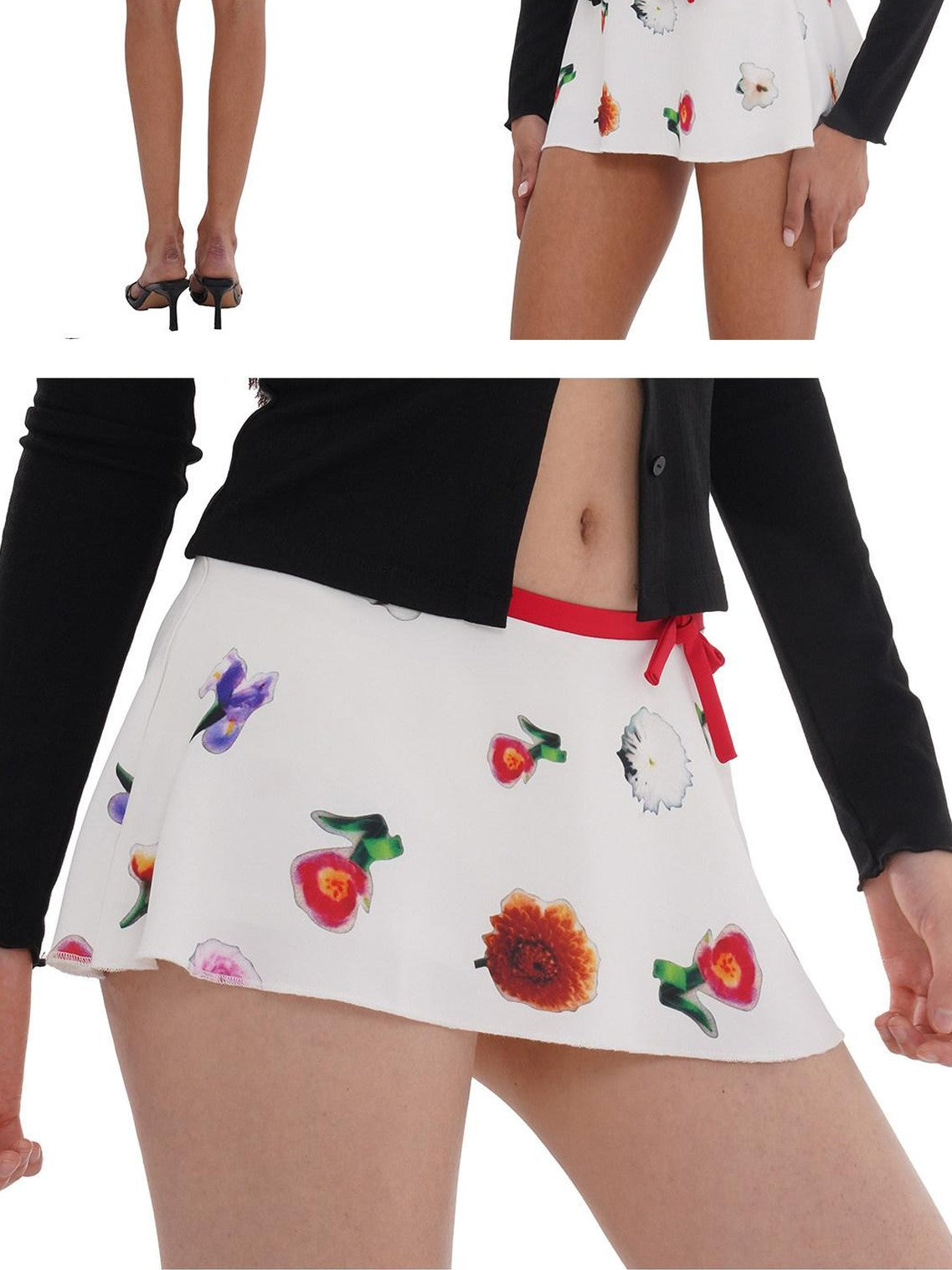 SweetChilling Printed Pleated Flared Low Waist Vintage Women&