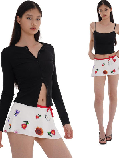 SweetChilling Printed Pleated Flared Low Waist Vintage Women&