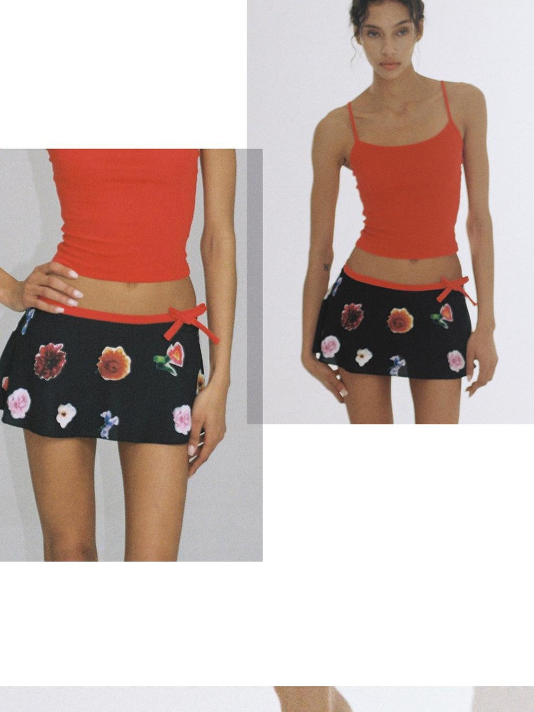 SweetChilling Printed Pleated Flared Low Waist Vintage Women&