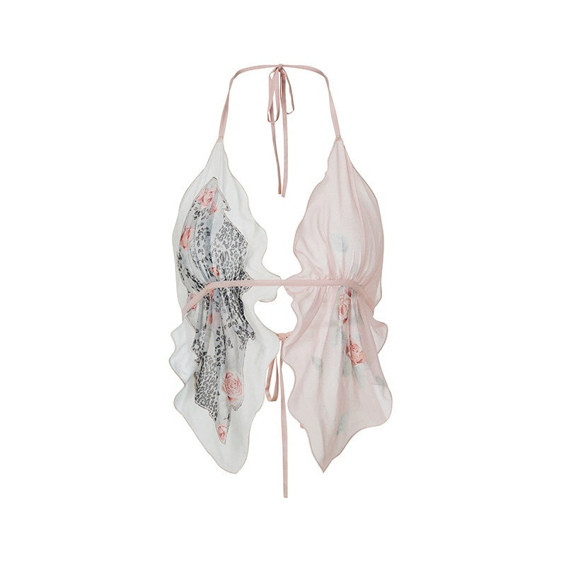 SweetChilling_Printed_Scarf_Tie_Petal_V-neck_Slim_Women&