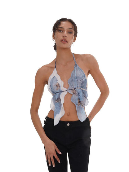 SweetChilling Printed Scarf Tie Petal V-neck Slim Women&