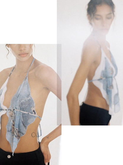 SweetChilling Printed Scarf Tie Petal V-neck Slim Women&