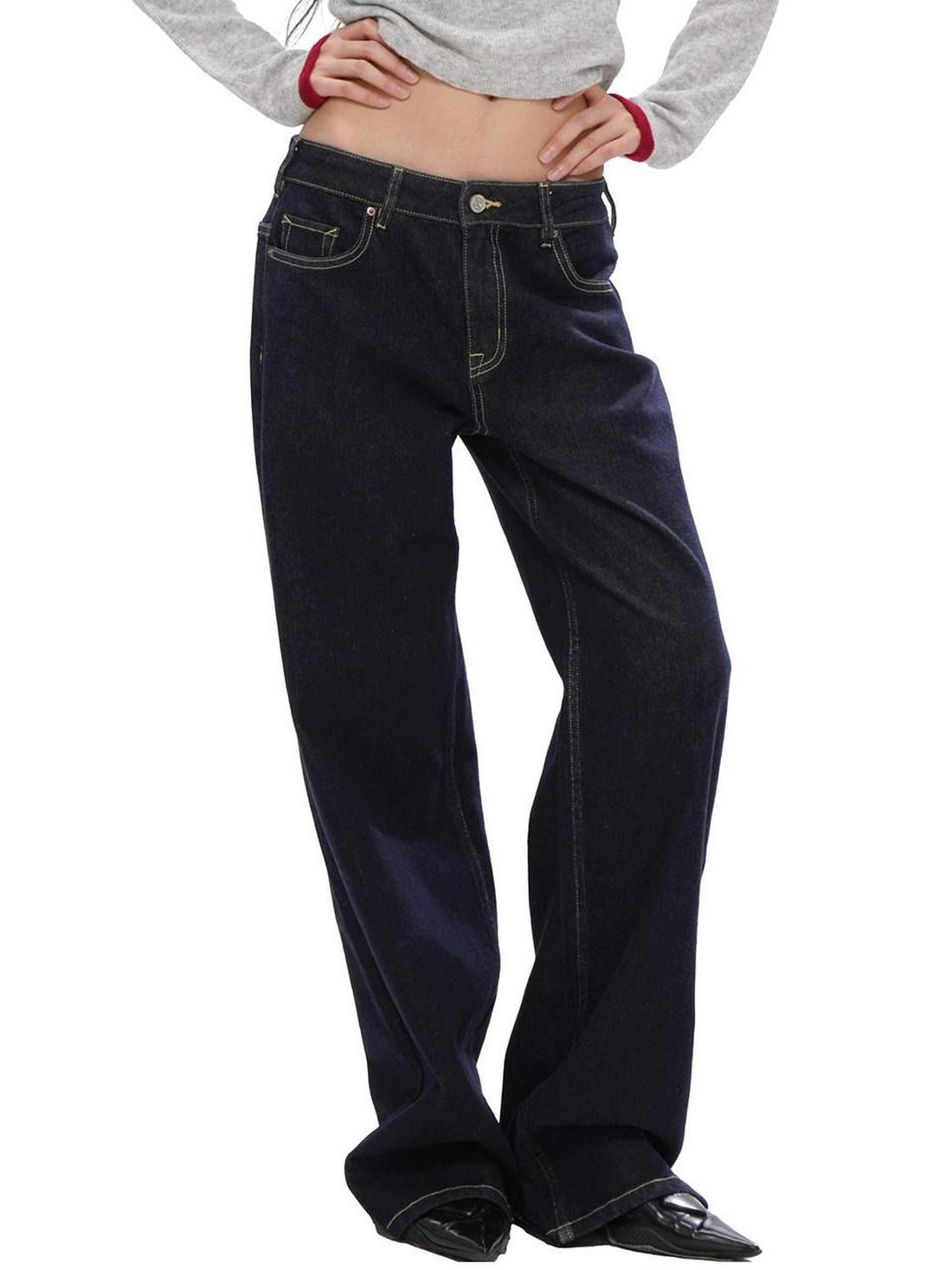 SweetChilling Raw Indigo Mid Rise Leg Lengthening Button Fly Women&