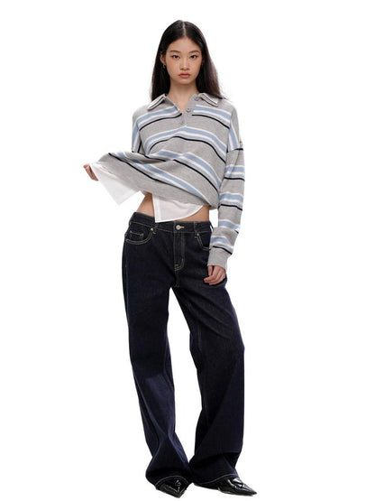 SweetChilling Raw Indigo Mid Rise Leg Lengthening Button Fly Women&