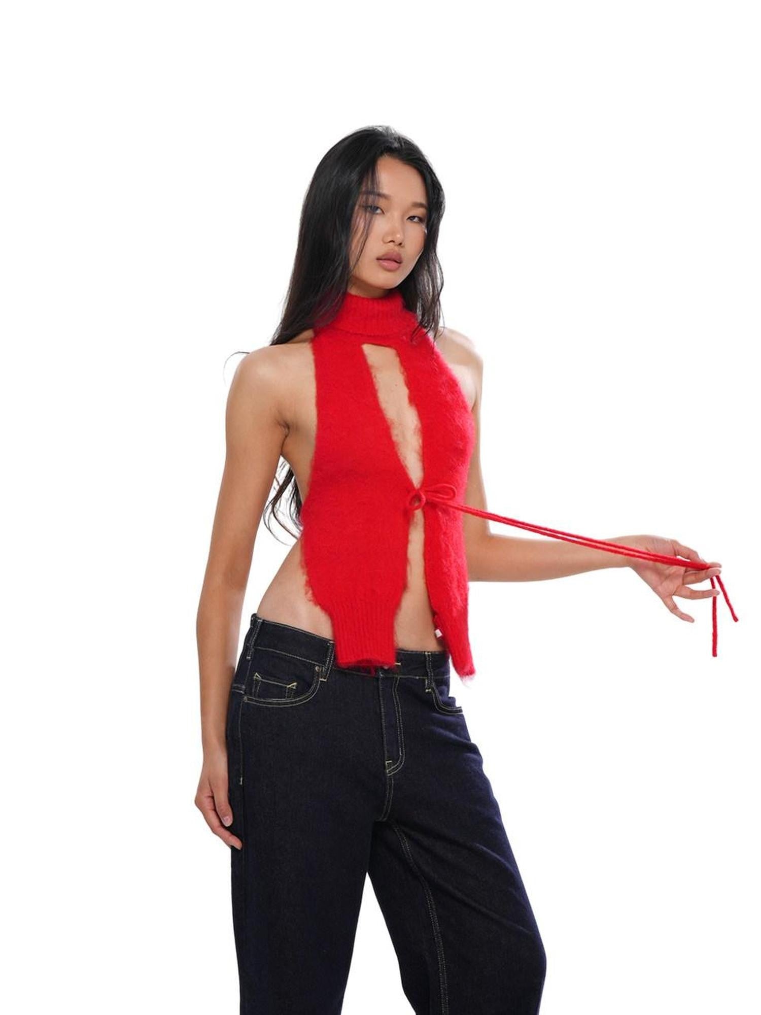 SweetChilling Red High Neck Brushed Cropped Fitted Women&