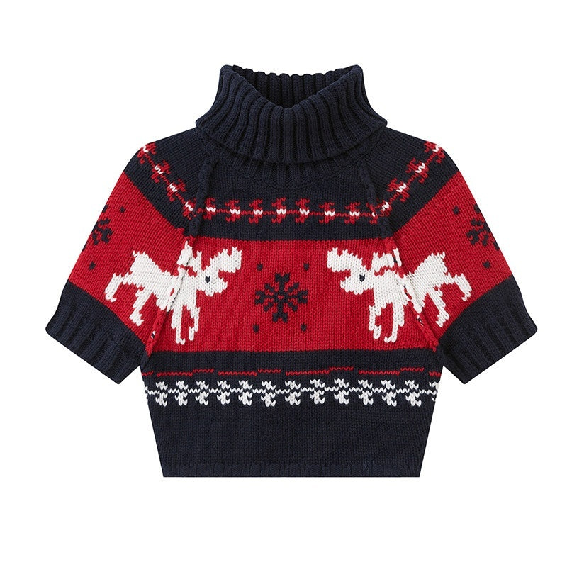 SweetChilling Reindeer High Neck Cropped Short Sleeve Women&