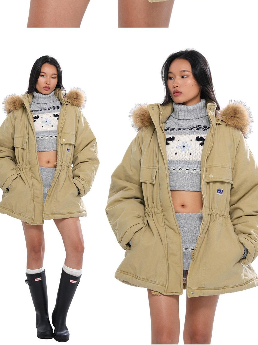 SweetChilling Reindeer High Neck Cropped Short Sleeve Women&