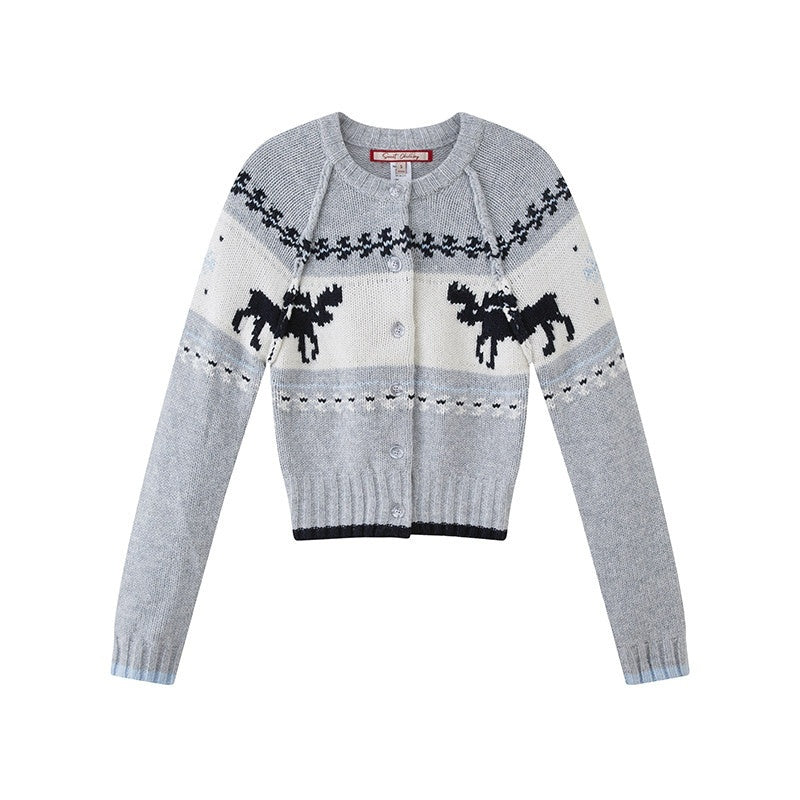 SweetChilling Reindeer Jacquard Contrast Cropped Women&