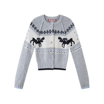 SweetChilling Reindeer Jacquard Contrast Cropped Women&