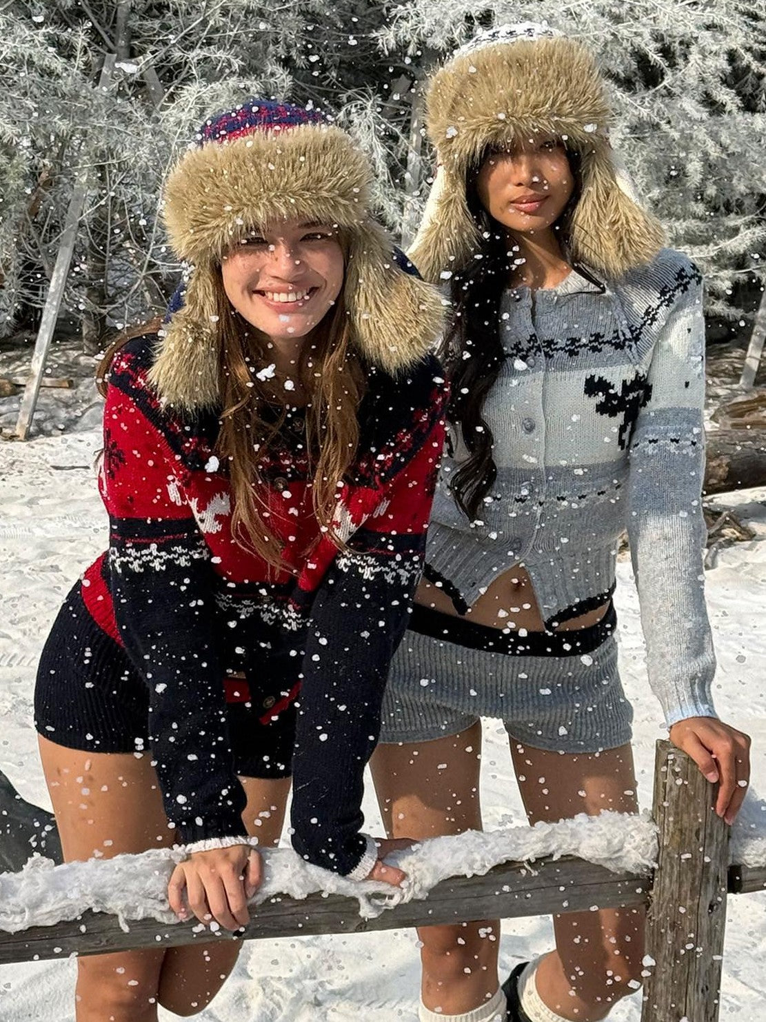 SweetChilling Reindeer Jacquard Contrast Cropped Women&