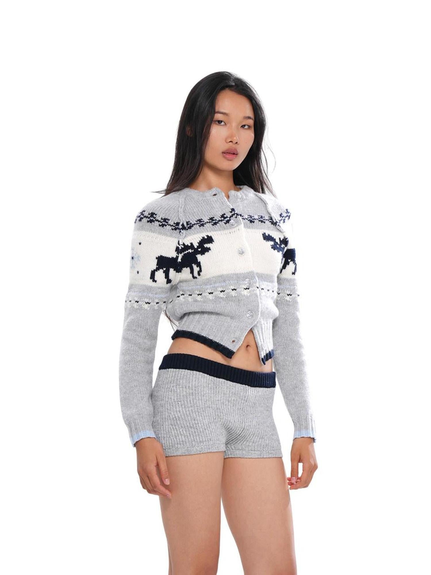 SweetChilling Reindeer Jacquard Contrast Cropped Women&