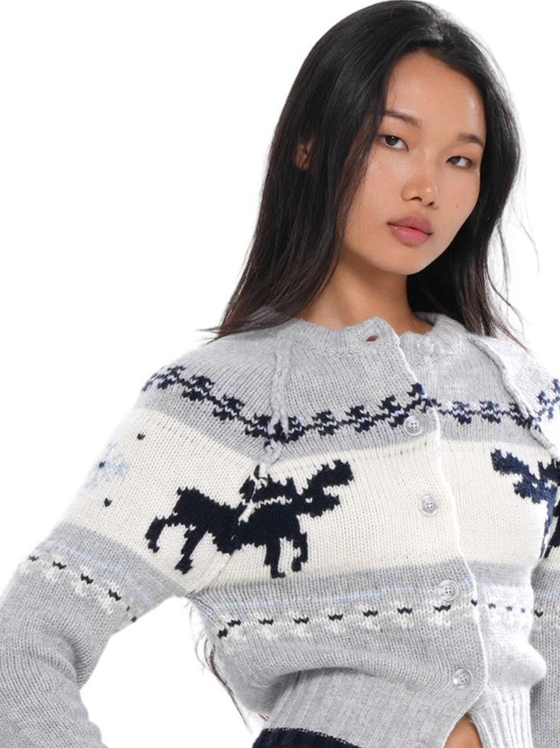 SweetChilling Reindeer Jacquard Contrast Cropped Women&