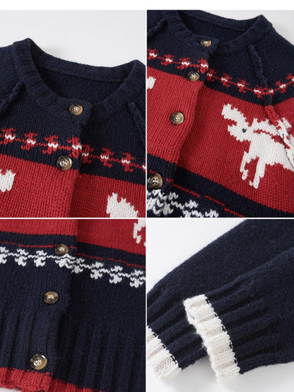 SweetChilling Reindeer Jacquard Contrast Cropped Women&