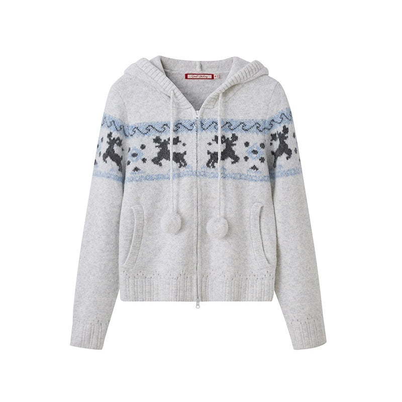 SweetChilling Reindeer Jacquard Hooded Knit Women&
