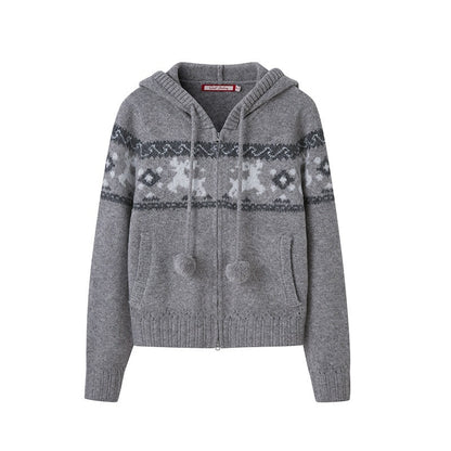 SweetChilling Reindeer Jacquard Hooded Knit Women&
