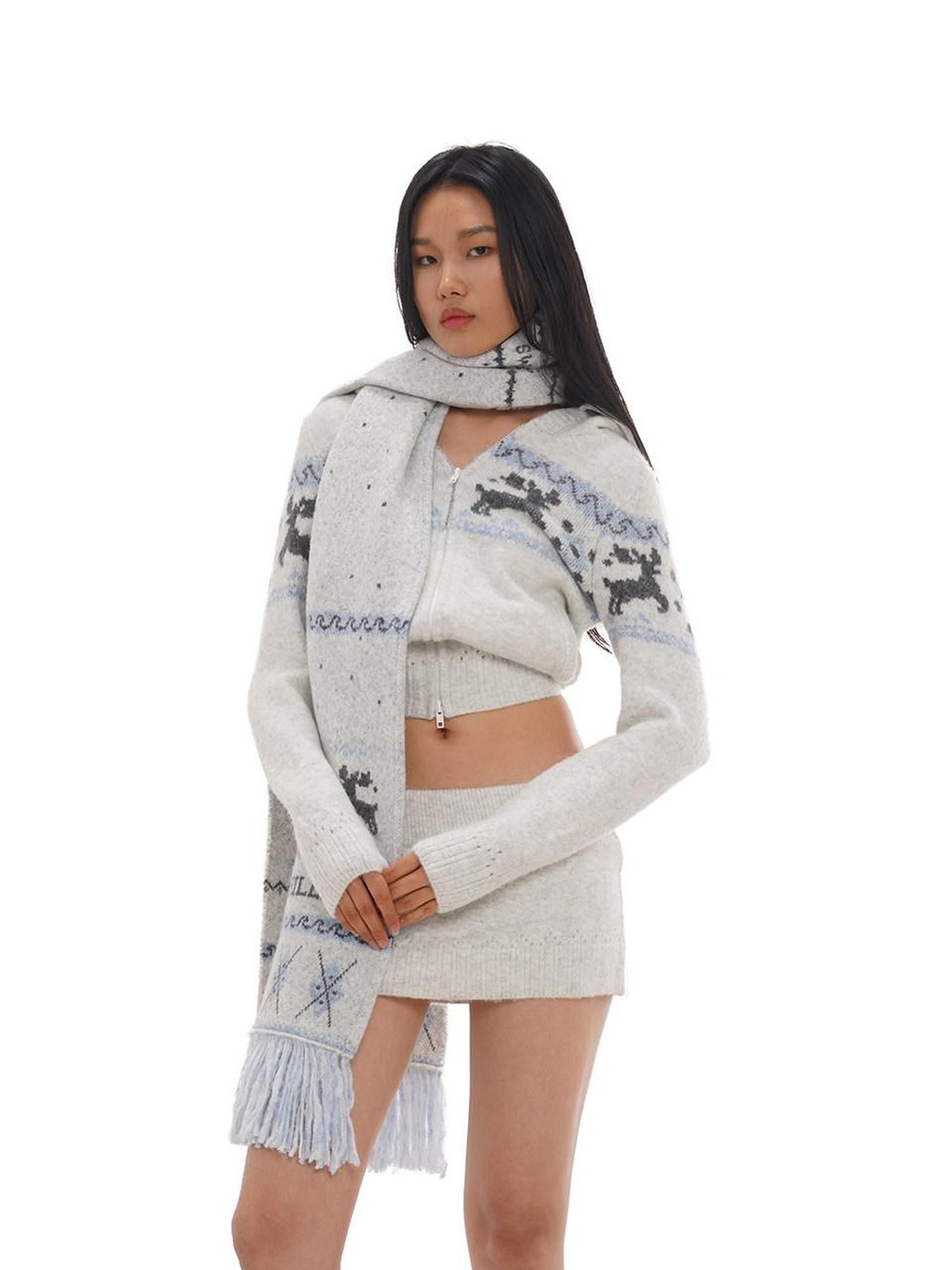 SweetChilling Reindeer Jacquard Hooded Knit Women&