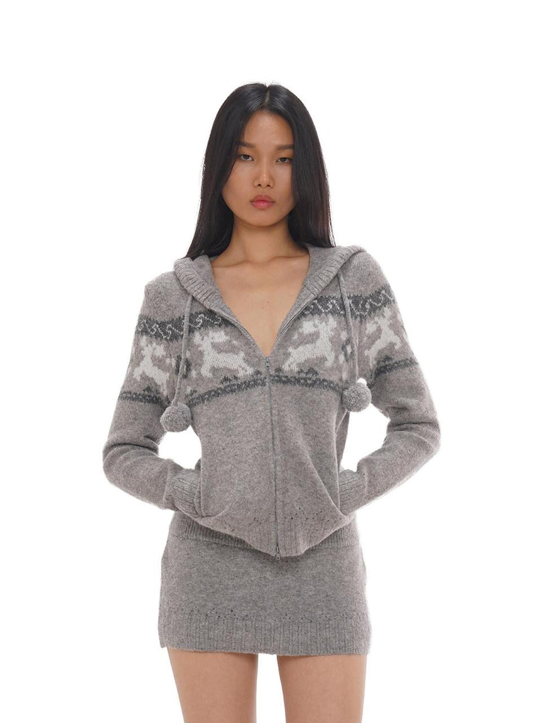 SweetChilling Reindeer Jacquard Hooded Knit Women&