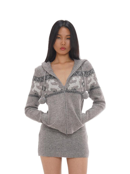 SweetChilling Reindeer Jacquard Hooded Knit Women&