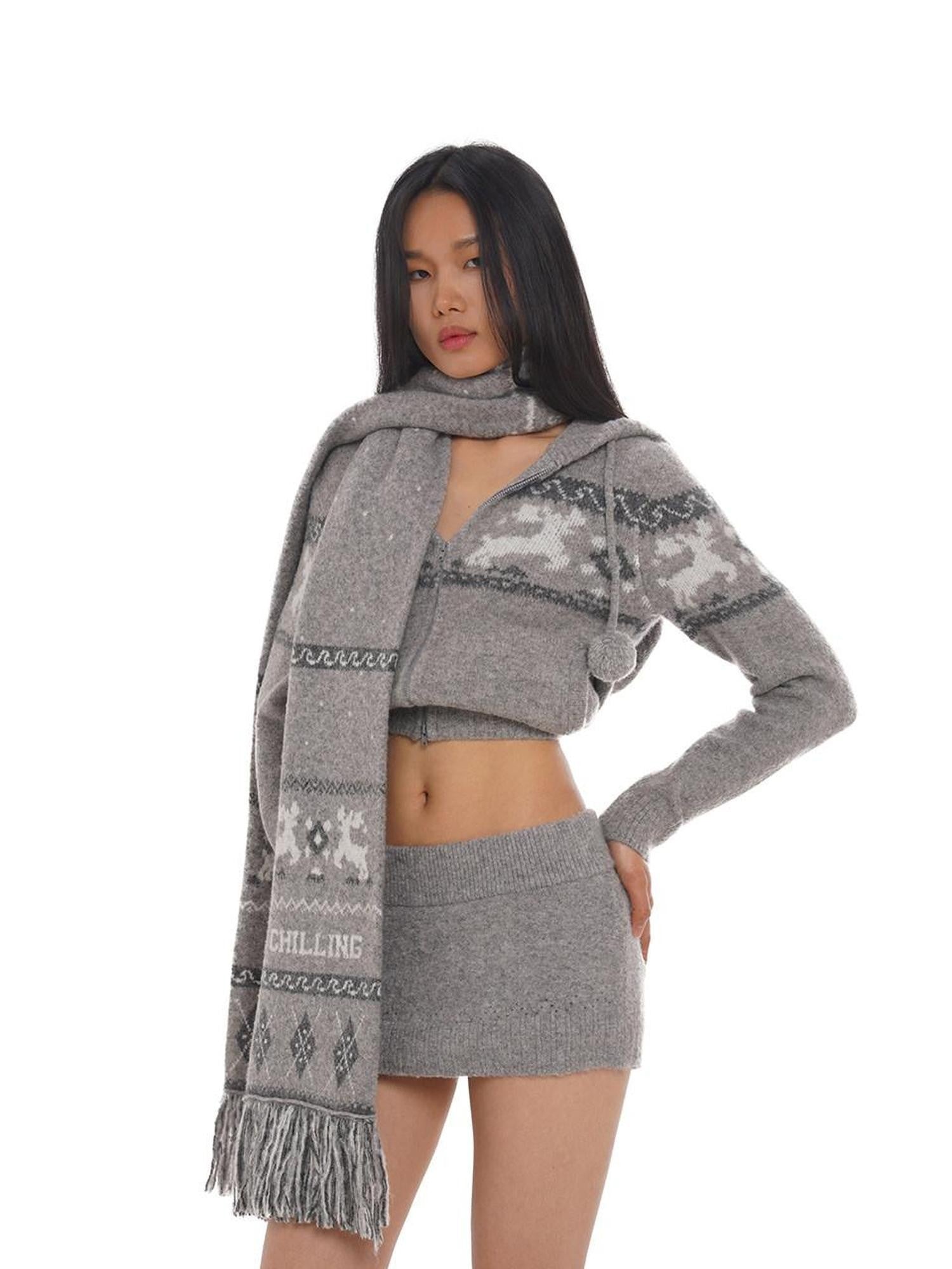 SweetChilling Reindeer Jacquard Hooded Knit Women&