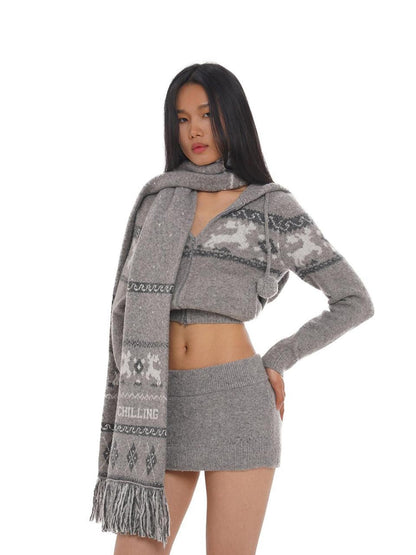 SweetChilling Reindeer Jacquard Hooded Knit Women&
