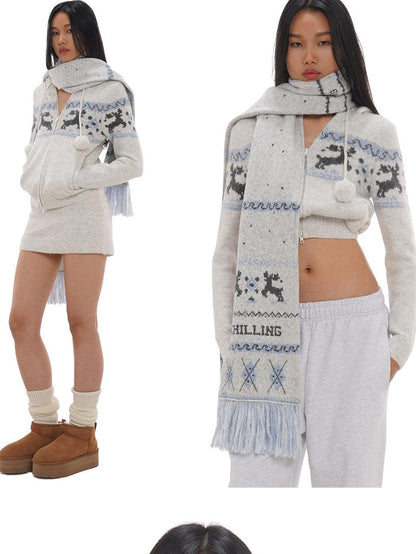 SweetChilling Reindeer Jacquard Hooded Knit Women&