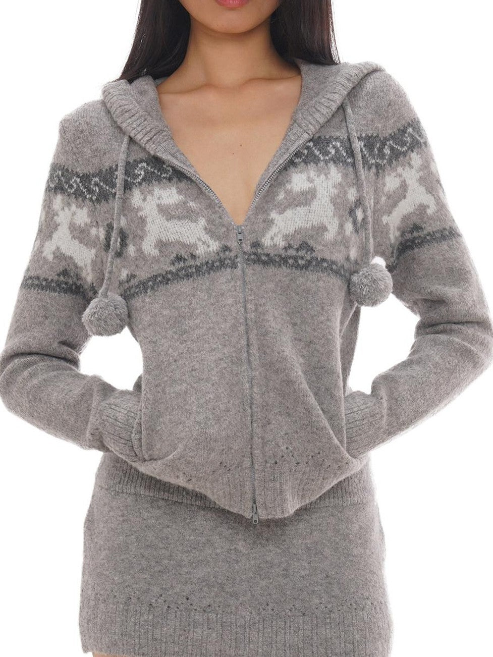 SweetChilling Reindeer Jacquard Hooded Knit Women&