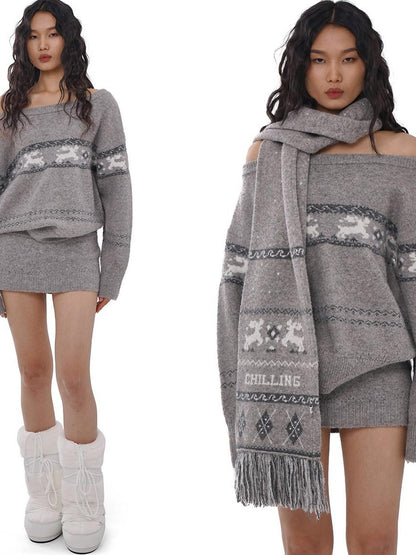 SweetChilling Reindeer Jacquard Loose Women&