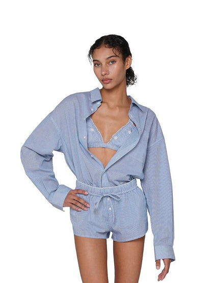 SweetChilling Resort Embroidered Boyfriend Shirt Women&