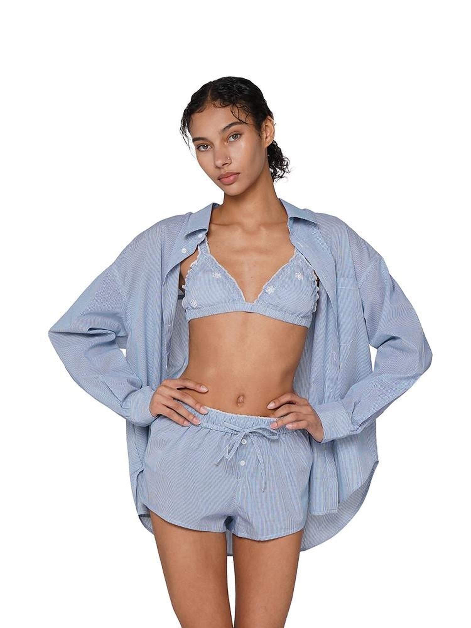 SweetChilling Resort Embroidered Boyfriend Shirt Women&